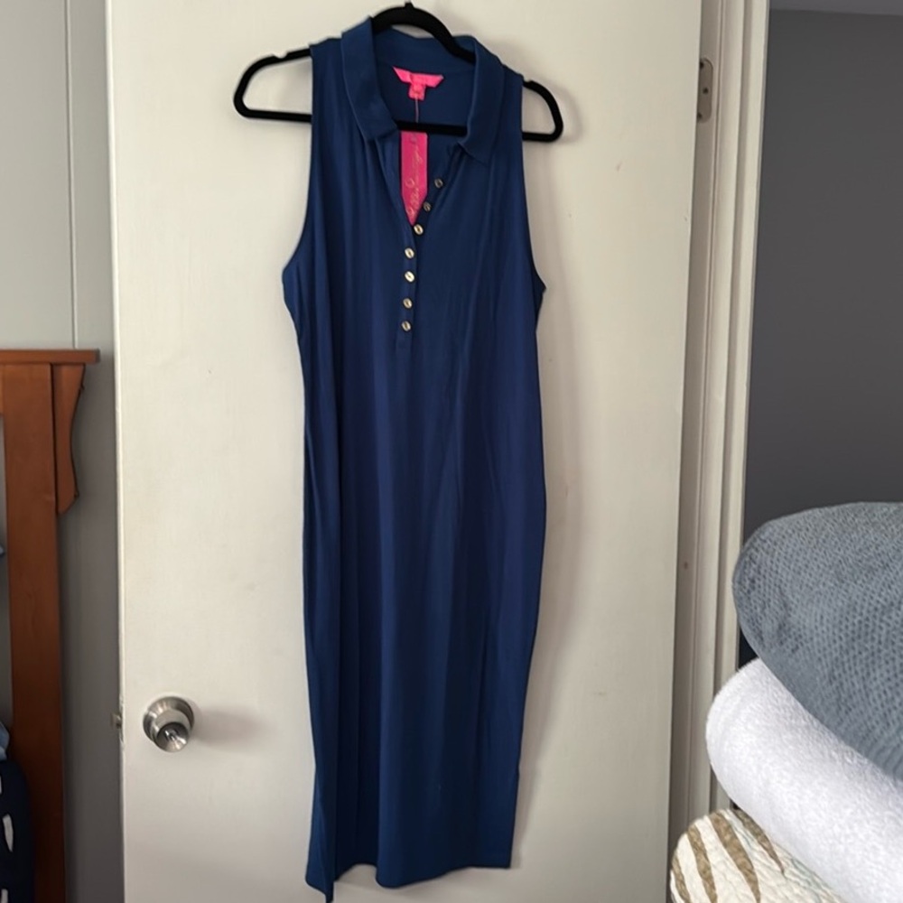 Lilly Pulitzer Blue and White Sheath Midi Dress